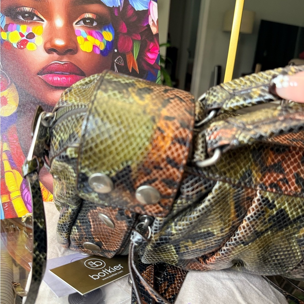 Botkier Olive Brown Snake-Embossed Satchel - Picture 3 of 8
